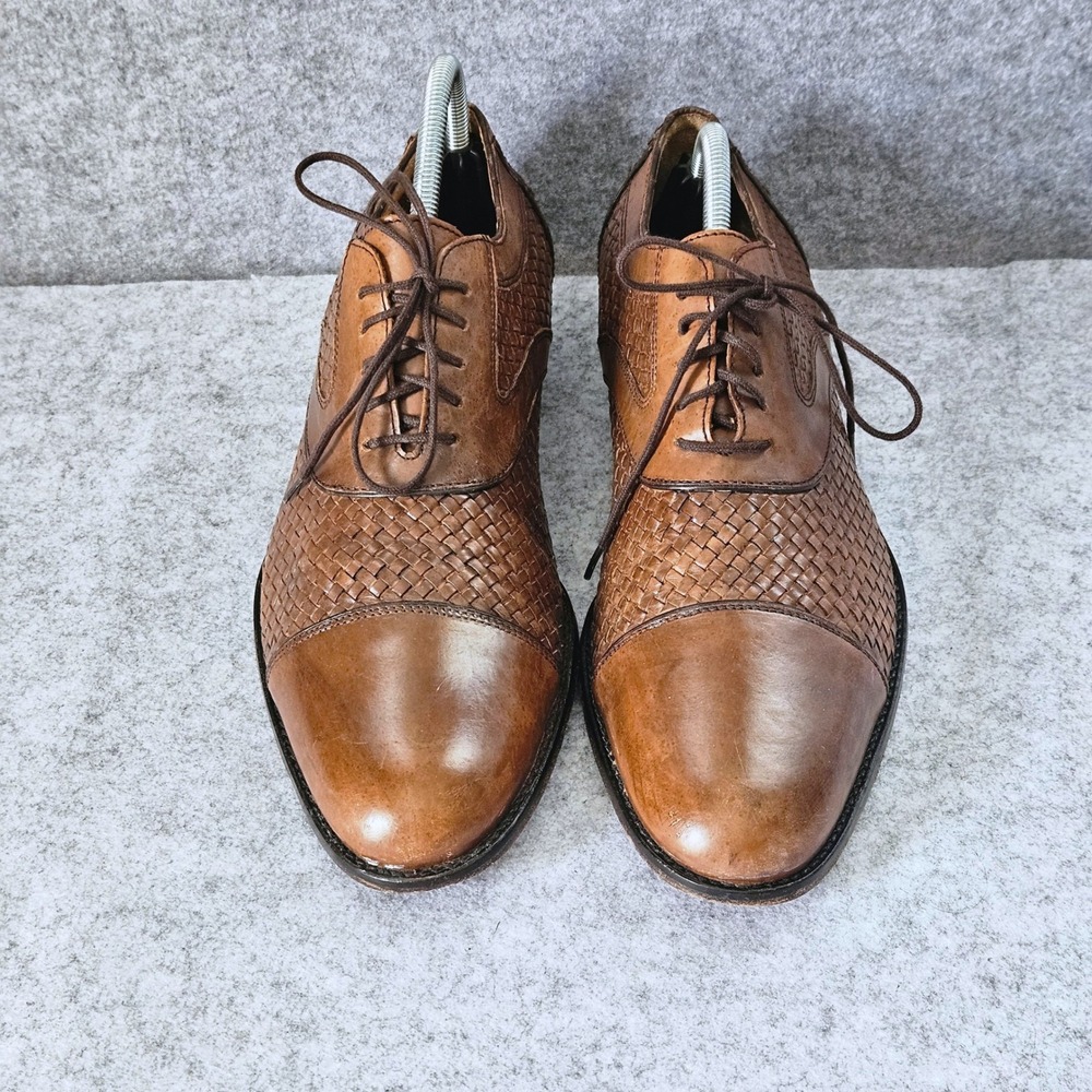Johnston & Murphy Mens Woven Leather Cap Toe Oxford Dress Shoes Tan Brown 10M - Picture 3 of 10